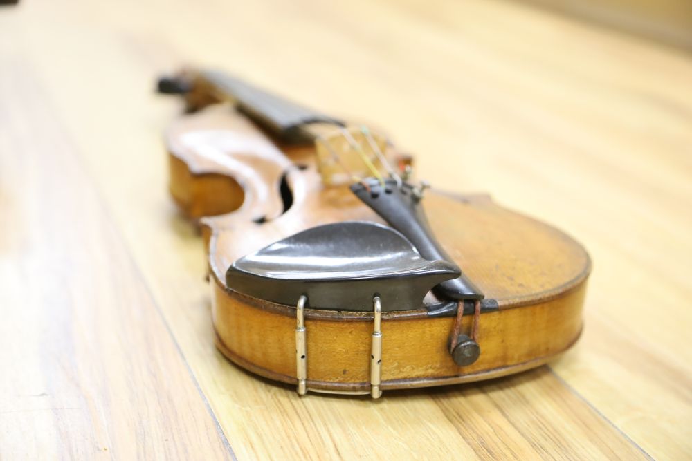 A late 19th century German 1/2 size violin bears label Joseph Klotz Mittenwald, cased